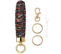 Snylcce Scrunchie Keychain Wristlet Stretchy Elastic Key Ring Bracelet for Women Vintage Boho Floral Car Keys Gym Travel