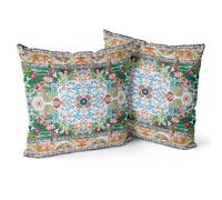 Snylcce Set of 2 Bohemian Style Cushion Covers 55x55 cm Decorative Square Throw Pillow Covers 22x22 Inch Sofa Car Pillowcase for Outdoor Home Bed Living Room Couch Decor (Emearal boho)