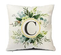 Snylcee Monogram Letter C Throw Pillow Covers Floral 18x18 Inch, Greenery Spring Pillows Decorative Throw Pillows Pillowcase Summer Farmhouse Decor for Couch Sofa, Family Last Name Initial Pillow Case