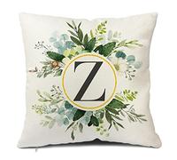 Snylcee Monogram Letter Z Throw Pillow Covers Floral 18x18 Inch, Greenery Spring Pillows Decorative Throw Pillows Pillowcase Summer Farmhouse Decor for Couch Sofa, Family Last Name Initial Pillow Case