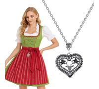Snyvpra 150 cm long dirndl apron band necklace with deer head pendant, women's costume accessories and costume jewellery, ideal for Oktoberfest and all traditional occasions.