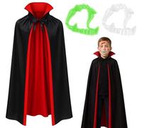 Snyvpra 4 Piece Vampire Costume Children's Set, 120 cm Double-Sided Vampire Cape with Vampire Teeth and 2 Pieces Tattoo Stickers, Halloween Costume Children Boys Girls, Halloween Costume Boys