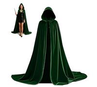 Snyvpra Green Velvet Cape with Hood 185 cm, Halloween Costume Women, Halloween Costume Women, Witch Costume Women, Lord of the Rings Costume, Elf Costume, Ghostface Costume, for Carnival Halloween