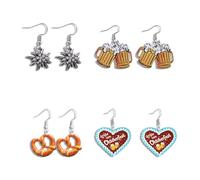 Snyvpra Oktoberfest Decoration - 4 Pairs with Beer Mug, Edelweiss, Gingerbread Hearts & Funny Foods, Oktoberfest Earrings, Beer Lovers Gift, Cute Girl Exotic Accessories