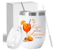 Snyvpra Stainless Steel Aperol Spray Machine, Aperol Spritz Wine Gifts, Wine Cup with Coffee Because It Is Too Early for Aperol, 12 oz (360 ml) Wine Cup in White, Party Gift for Girlfriend Ape