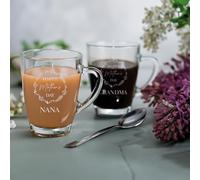 So Bespoke Personalised Glass Mug Tea Coffee Latte Mothers Day Gift for Mom, Mum, Nan, Auntie, Step-Mum, Engraved Drinkware, Mothering Sunday Gift Idea (Style M3)