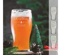 So Bespoke Personalised Pint Glass Custom Engraved Christmas Beer Glass Unique Gift Idea Xmas Glassware Any Message Glass (Style X5)