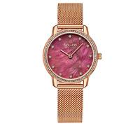 SO&CO Women's Chelsea 5586 34mm Crystal Studded MOP Watch with Mesh Strap in Red SO&CO Red One Size