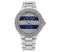 SO&CO Women's Sophisticated Crystal-Filled Lined Design Quartz Watch with Link Bracelet - Model 5242 in Blue SO&CO Blue One Size