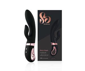 So Divine - Black Magic 12 Function Rabbit Vibrator. 3 Speeds & 9 Pulsating Patterns for Clitoral & G-Spot Stimulation. USB Rechargeable Sex Toy for Women with Waterproof & Body Safe Silicone.