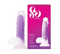 So Divine Glorious Real Skin Feel Soft Silicone Dildo- 7 Inch suction cup dildo for hands free play - strap-on dildo - Harness compatible - Flexible - Body Safe Silicone - Purple - Discreet delivery.
