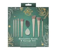 So Eco Exclusive Brush & Sponge Set - 9-Piece Kit with 7 Everyday Birchwood Brushes & 2 Makeup Sponges, Vegan & Cruelty-Free
