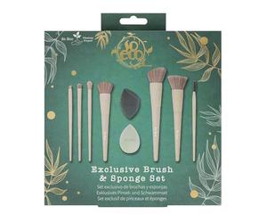 So Eco Exclusive Brush & Sponge Set - 9-Piece Kit with 7 Everyday Birchwood Brushes & 2 Makeup Sponges, Vegan & Cruelty-Free