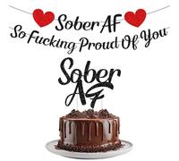 So Fking Proud of You Banner - Rakuto You Did It Banner Sober Af Cake Topper Decorations NO-DIY Glitter Black Happy Soberversary Party Supplies Sobriety Recovery Party Decoration Sobriety Gift for Men