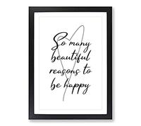 So Many Beautiful Reasons to Be Happy Typography Framed Print | A2 Black Framed Wall Art | Ready to Hang | Modern Positive Affirmations Picture | Living Room Bedroom Lounge Office