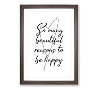 So Many Beautiful Reasons to Be Happy Typography Framed Print | A2 Walnut Framed Wall Art | Ready to Hang | Modern Positive Affirmations Picture | Living Room Bedroom Lounge Office