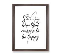 So Many Beautiful Reasons To Be Happy Typography Quote Framed Print | A2 Walnut Framed Wall Art | Ready to Hang | Modern Positive Affirmations Picture | Living Room Bedroom Lounge Office