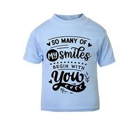 So Many of My Smiles Begin with You (Romantic Quotes for Couples, Anniversary) Short Sleeve Cotton Toddler t Shirt, 1-2 Years, Pastel Blue