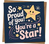 So Proud of You - You’re a Star Congratulations Card, Cute Star Design, Square Greeting Card 145mm x 145mm with Kraft Envelope, For Graduation, Achievement, New Job