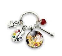 So Sweet « The Kiss » keyring gift, painter, painting, canvas with glass cabochon and charms, palette, brush, pastel and heart, creation