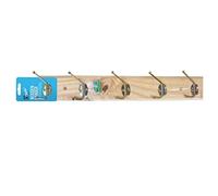 SO USEFUL Brown Wooden Coat Rack with Metal Hooks, 6.8 cm x 50 cm - Easy Installation, Perfect for Hanging Coat & Other Accessories, 1 Piece