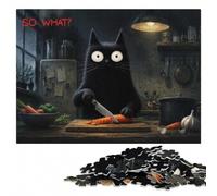 So What？ - Black Cat With Knife Jigsaw Puzzle for Adults, 1000 Pieces | Colour and shape sorting: a simple way to organise the image in spare time.