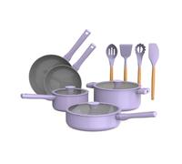 So Yummy by Bella 12 Piece Cookware Set w EverGood™ Ceramic Nonstick Coating and Silicone & Wood Utensils, Dishwasher Safe Silicone & Glass Lids, Oven Safe & All Stovetop Compatible, Lavender