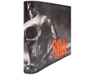 SOA Sons Motorcycle Club Anarchy Biker Skull Tattoo Wallet Bi-Fold Coin Pocket & Card Holder, Black