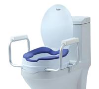 Soaids Raised Toilet Seat Risers for Seniors, Padded Elevated Toilet Seat with Handles, 5 Inch Height, Support to 300 LBS, White, Blue