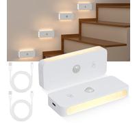 SOAIY 2PCS LED Light with Motion Sensor, 3 Colors and Adjustable Modes, USB Rechargeable, Magnetic Installation, Night Light for Hallway, Staircase, Bedroom Closet
