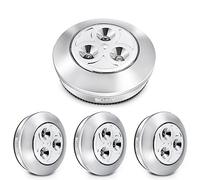 SOAIY Upgraded Strong Sticky Stick-On LED Push Light Battery-Powered Touch Tap Night Lamp for Closet, Counter, Attic, Garage, Car, Shed, Storage Room and More, (Silver, 4pcs)