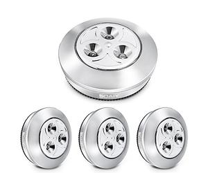 SOAIY Upgraded Strong Sticky Stick-On LED Push Light Battery-Powered Touch Tap Night Lamp for Closet, Counter, Attic, Garage, Car, Shed, Storage Room and More, (Silver, 4pcs)