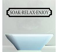 Soak Relax Enjoy Quote, Vinyl Wall Art Sticker. Mural, Decal. Home, Wall, Mirror, Window Decor. Bathroom (60cm Wide x 12.2cm high, Silver)