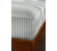 Soak&Sleep Misty Green Herringbone Stripe Cotton 30cm Fitted Sheet | Size: Double Soak&Sleep Green Double