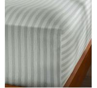 Soak&Sleep Misty Green Herringbone Stripe Cotton 30cm Standard Fitted Sheets - Double