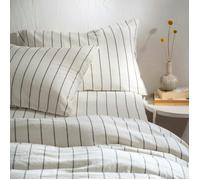 Soak&Sleep White/Blackberry Pinstripe Linen Cotton Blend Duvet Cover - Single