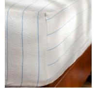 Soak&Sleep White/Blue Pinstripe Linen Cotton Blend 30cm Standard Fitted Sheets - Super King