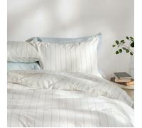 Soak&Sleep White/Blue Pinstripe Linen & Cotton Blend Duvet Set - Double
