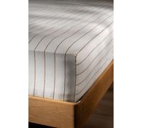 Soak&Sleep White/Burnt Orange Pinstripe Linen/Cotton 30cm Fitted Sheet in White | Size: Single Soak&Sleep White Single