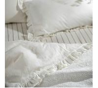 Soak&Sleep White Ruffled Linen Cotton Blend Pillowcases - Standard - Pair - Oxford