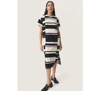 Soaked in Luxury Eva Short Sleeve Crew Neck Midi Dress Black And Sandshell Block