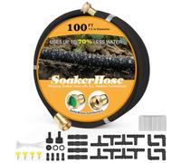 Soaker Hose 100ft for Garden Beds Solid Brass Interface Irrigation Save 70% Water Heavy Duty Rubber 1/2" Diameter Great for gardens/flower beds Accessories Contain Various Connections