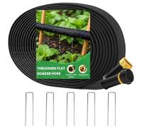 Soaker Hose 50 ft for Garden, Thickened Flat Drip Irrigation Hose with Adjustable Splitter and Stakes, Leak-Resistant Garden Watering Hose for Vegetables, Flower Beds, Raised Beds, Lawn & Shrubs