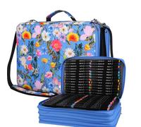SoaKoa New 224 Slots Marker Case Lipstick Organizer Marker Pen Bag Markers Holder Marker Organize for Markers and Sketch Markers (Blue Daisy, 224 Slots)