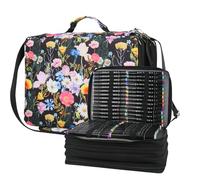SoaKoa New 224 Slots Marker Case Lipstick Organizer Marker Pen Bag Markers Holder Marker Organize for Markers and Sketch Markers (Black Daisy, 224 Slots)