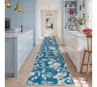 Soalmost Washable Runner Rug 2x10, Hallway Runner Rug Non Slip Navy Blue | Oriental Floral Soft Low Pile Thin Carpet Runner for Kitchen Bathroom Laundry Room Bedroom Entryway 2'x10'