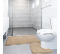 SOANNY Bath Mat Set, 2 Piece Non Slip Bathroom Rugs, Beige | 50 X 80 CM & 50 X 50 CM, Washable Soft Plush Microfiber, Absorbent Shower Toilet Pedestal Carpet, Bathroom Floor Door Mat