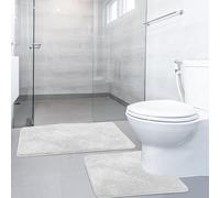 SOANNY Bath Mat Set, 2 Piece Non Slip Bathroom Rugs, White | 50 X 80 CM & 50 X 50 CM, Washable Soft Plush Microfiber, Absorbent Shower Toilet Pedestal Carpet, Bathroom Floor Door Mat