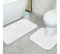 SOANNY Bath Mat Set of 2, Non-Slip Microfiber Machine Washable, White | 53x86 cm & 50x50 cm, Water Absorbent, High Density Soft Plush Microfiber, Bathroom Bathtub Rug & Toilet Pedestal Carpet