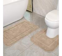 SOANNY Beige Bath Mat Set of 2, High Density Soft Microfiber Non-Slip Bathroom Mats with Water Absorbent, 53x86 cm Bathtub Rug & 50x50 cm Toilet Pedestal Carpet, Camel Rugs Machine Washable